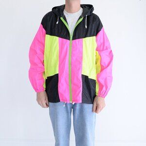 VTG Jemcor Impermeable Rain Wear Black Pink Nylon Zip Up Lined Waterproof Jacket